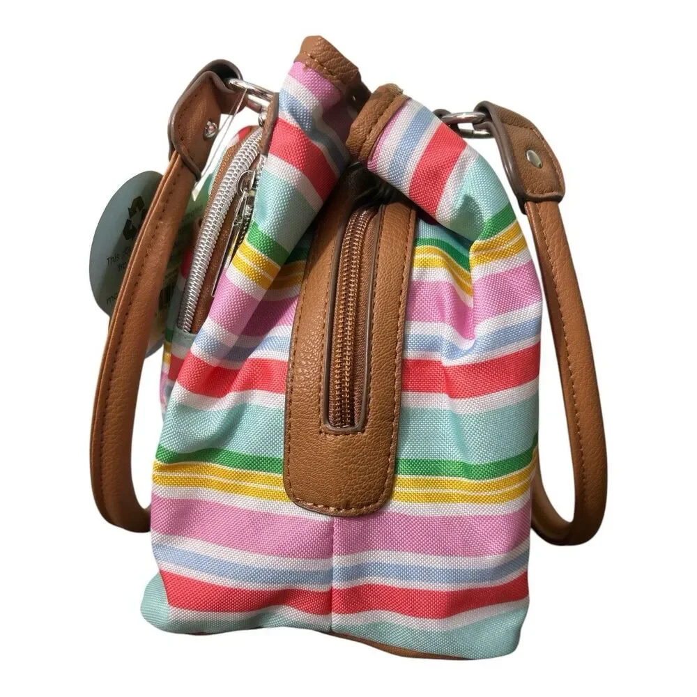 Lily Bloom Maggie Satchel Sunshine Stripe Print Eco-Friendly Bag NWT